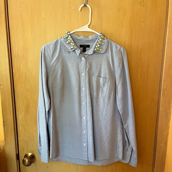 J. Crew Jeweled Peter Pan oxford boy shirt - Picture 1 of 6